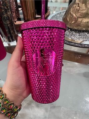 Limited edition Starbucks 2022 Pink Chrome Studded Cold Cup 16 oz